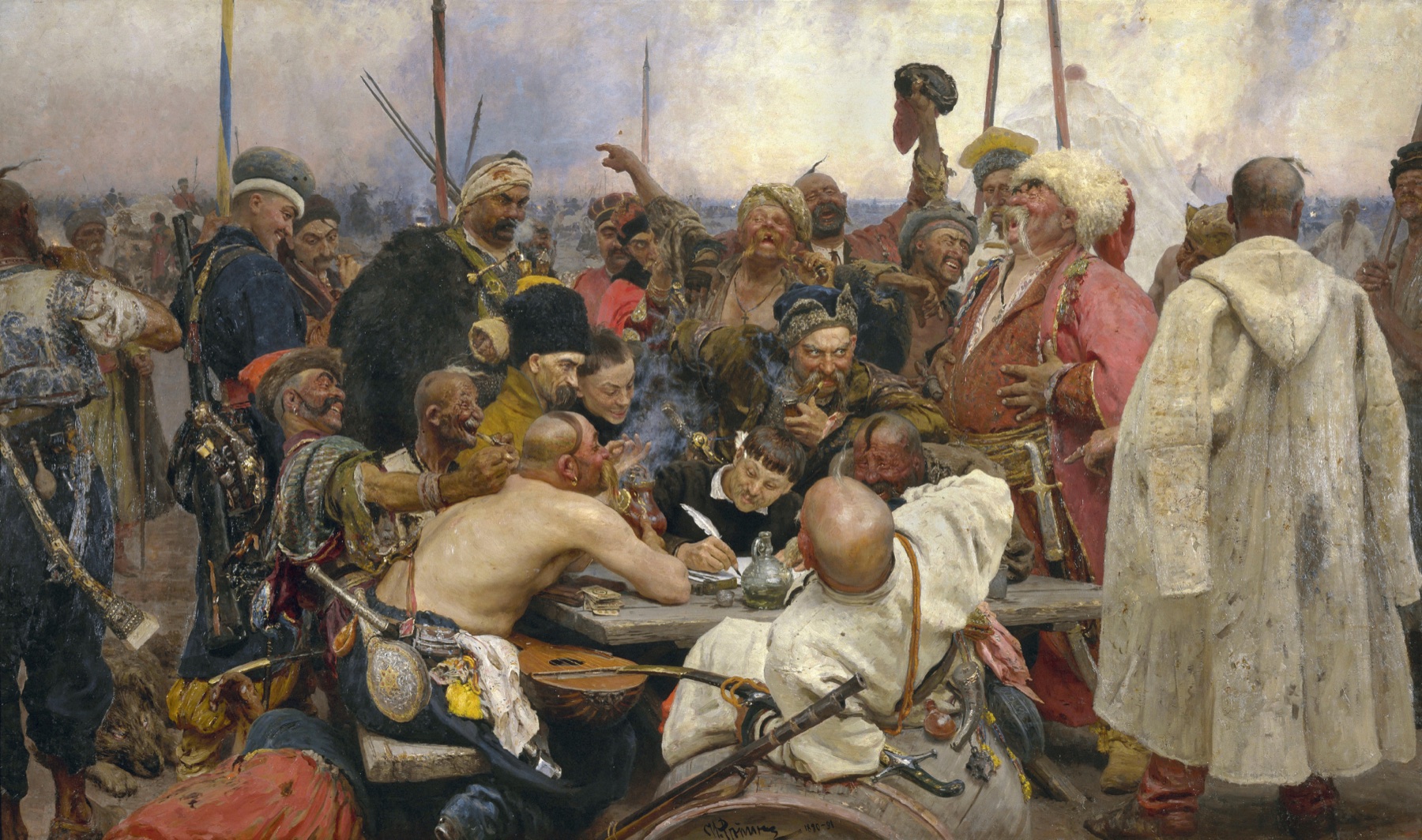 Ilya Repin, Reply of the Zaporozhian Cossacks to Sultan Mehmed IV of the Ottoman Empire (1880–1891).
